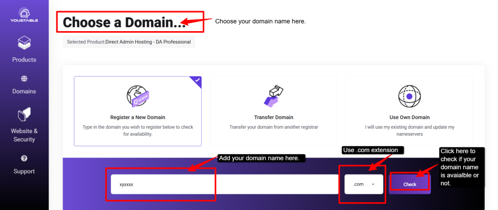 Choose your domain and extension