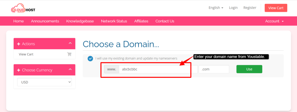 Enter your domain name